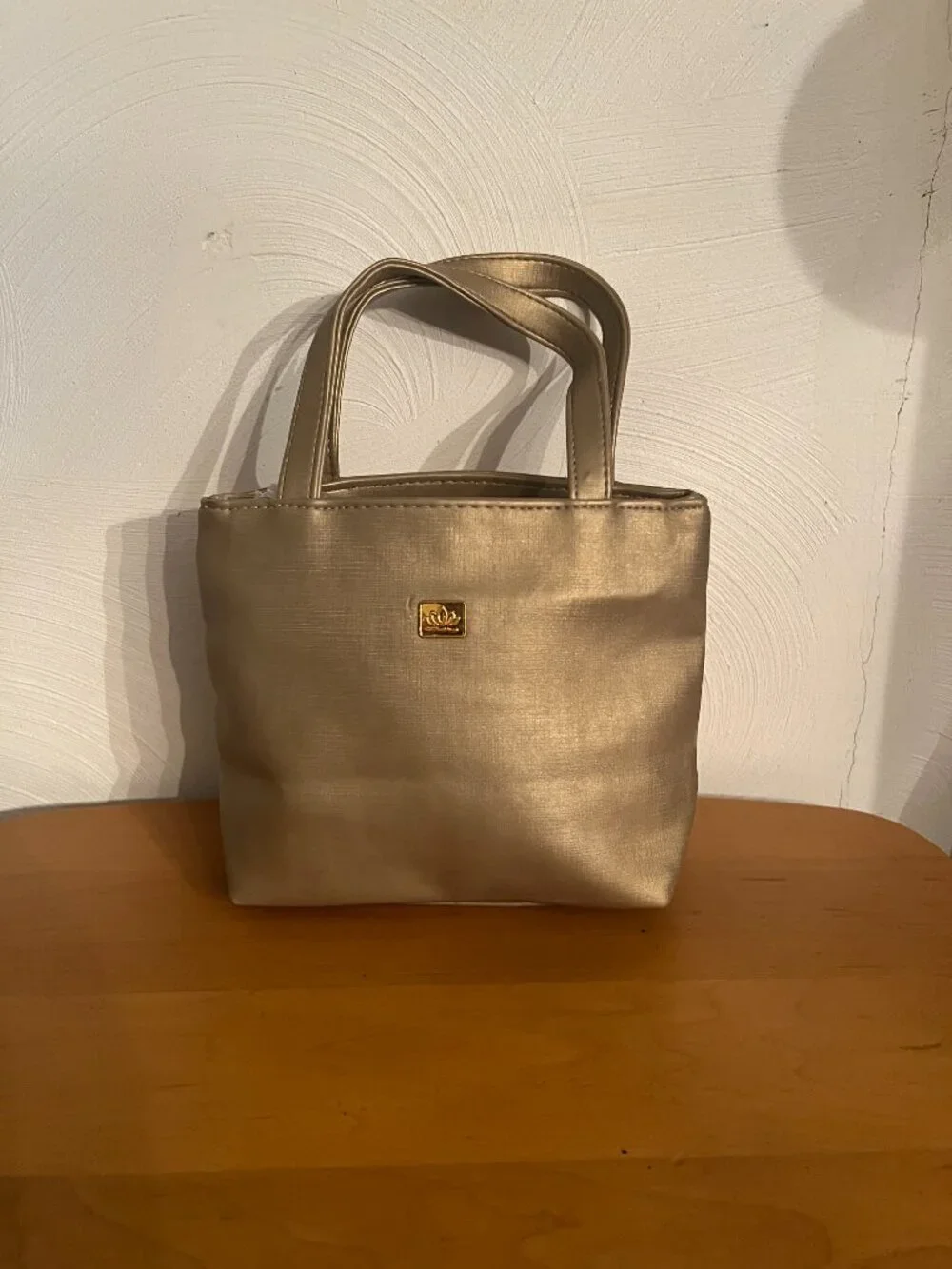 Vintage Mini Tote Makeup Evening Bag Gold 1990s